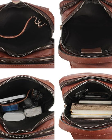 Genuine Leather Sling Bag for Men and Women Chest Bag Purse Crossbody Shoulder Bags Backpack Hiking Backpack Daypack (Brown)
