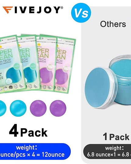 FiveJoy Car Cleaning Gels, 4-Pack Universal Auto Detailing Tools Car Interior Cleaner Putty, Dust Cleaning Mud for PC Tablet Laptop Keyboard, Camera, Printers, Calculator - 320g (2.8oz/pcs)