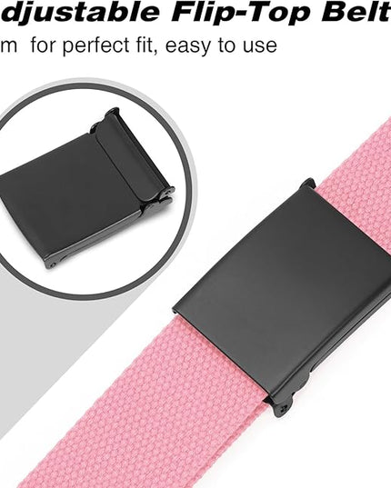 WHIPPY Canvas Web Belt Flip-Top Solid Black Military Buckle Fully Adjustable Mens Webbing Belts Cut To Fit