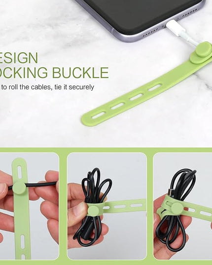 Donruby 24Pcs Silicone Cable Ties - Reusable & Washable with Locking Buckles, Adjustable Fastening Cable Management Straps, Multi-Purpose High Elasticity Cord Organizer (4 Colors)