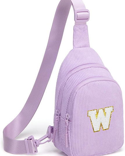 Viverte Small Corduroy Sling Bag Initial Crossbody Bag Fanny Pack for Girls Personalized Birthday Gifts for Teen Girls Gifts
