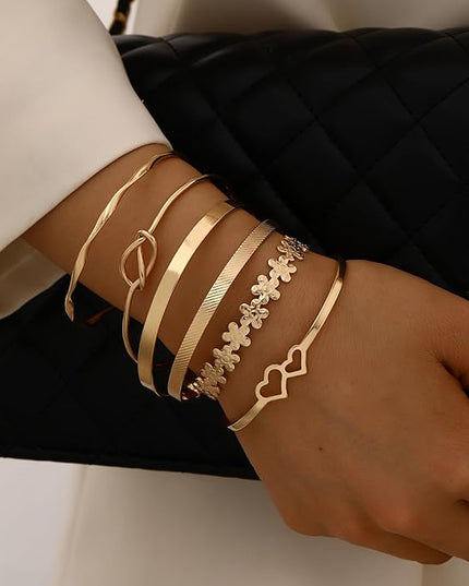 ÌF ME Gold Bangle Bracelets for Women, Indian Bangles Stackable Set, Multi Layer Textured 14K Gold Plated Chunky Bracelets Boho Jewelrys Set