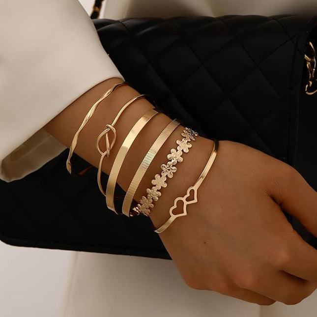ÌF ME Gold Bangle Bracelets for Women, Indian Bangles Stackable Set, Multi Layer Textured 14K Gold Plated Chunky Bracelets Boho Jewelrys Set