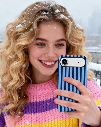 Magnetic for iPhone 17 Air Case Cute Stripes Phone Case, Shockproof Slim TPU and Hard PC Protective Phone Cover Compatible with MagSafe Designed for Women Girls, Lake Blue