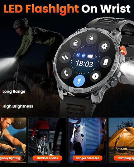 Military Smart Watches for Men,1.75″ Smartwatch with 100-Day Ultra-Long Battery/Flashlight,Fitness Watch for Heart Rate/Sleep/Calling/110+ Sports Mode Smart Watch for Android iOS 1000 mAh