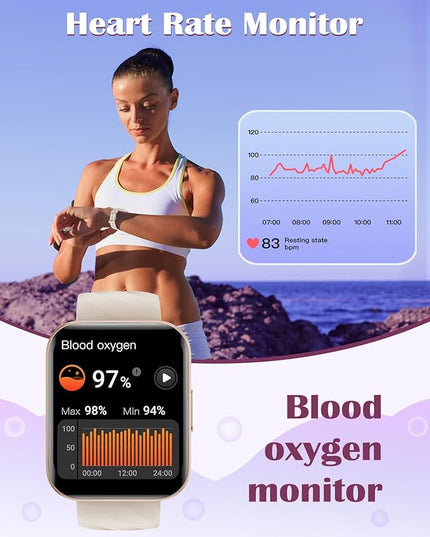 RUIMEN Smart Watches for Women Men (Answer/Make Calls) Compatible with iPhone/Android Phones, 1.85" HD Screen Fitness Tracker Heart Rate Monitor 100+ Sports Tracker Watch Waterproof (Milky White)