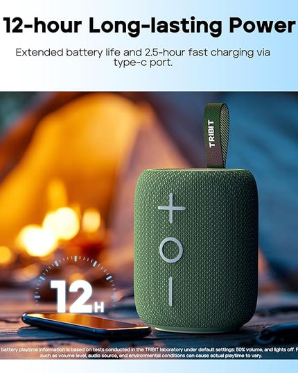 Tribit StormBox Mini+ Portable Bluetooth Speaker, 12W Wireless Speaker with 360°Surround Sound, 12H Playtime, Custom EQ, BT5.4, IPX7 Waterproof, RGB Lights, Type-C, TWS, AAC/SBC, Home/Outdoor/Travel