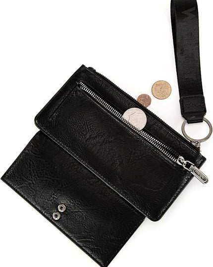 Montana West X Wrangler Black Minimalist Wallet for Women Ladies Female Card Cases & Money Organizers Wristlet with Wallet Large Clutch with Coin Purse Smooth Zipper and Rfid Lining WG179-W013BK