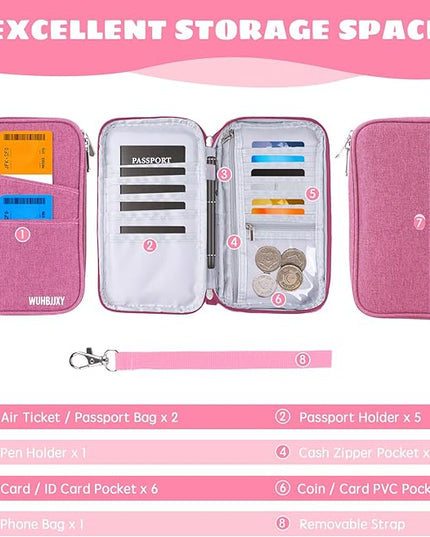 Premium Travel Passport Holder,Family Passport holder Travel Document Organizer,Secure &Stylish Companion For your Family (pink)