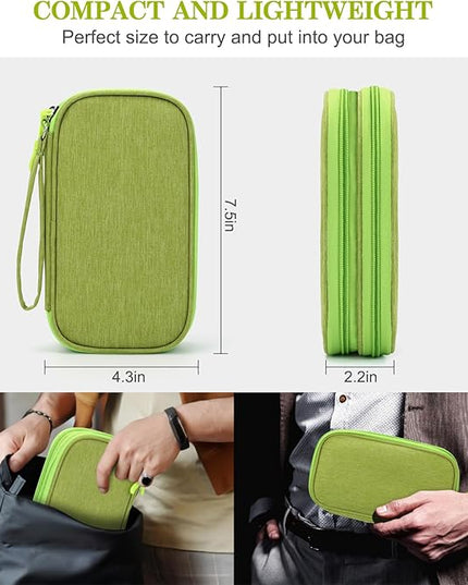 FYY Travel Cable Organizer Pouch Electronic Accessories Carry Case Portable Waterproof Double Layers All-in-One Storage Bag for Cord, Charger, Phone, Earphone Green