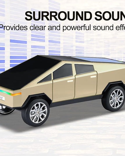 Solar-Powered car-Shaped Bluetooth Speaker, Portable Wireless Stereo, high-Definition Sound Quality, TWS Dual-Ear Pairing, Truck-Shaped Speaker, Suitable for Home, Office and Gift (GLOD)