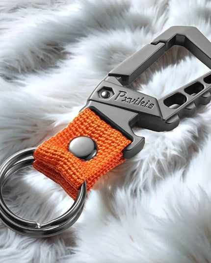 Metal heavy duty key chain carabiner clip bottle opener wrist lanyard ring car key fob unisex for men and women