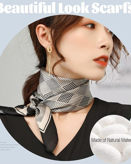 kcctoo 27.5" Mulberry Silk Feeling Head Scarf Women's Fashion Square Neck Satin Scarfs for Bag Hair Scarves Gift
