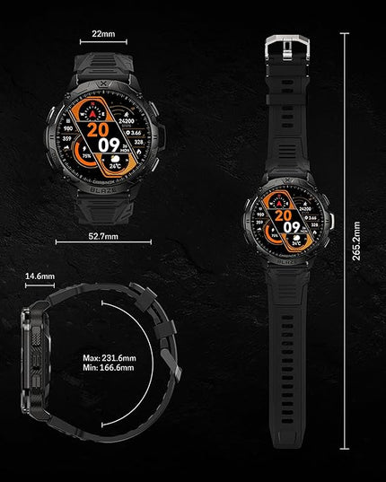 CARBINOX Blaze Smart Watch with GPS – Rugged Fitness Trackers, IP69K Waterproof, 170+ Sports Modes, Gorilla Glass, Make/Receive Calls, Step Counter Watch, Android & iOS Compatible