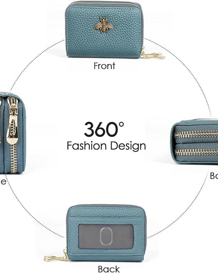 imeetu RFID Credit Card Holder, Small Leather Zipper Card Case Wallet for Women