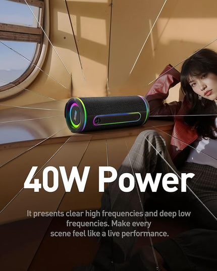 X-Boom Go Portable Bluetooth Speaker, Max 40W Hi-Fi Sound, Dome Tweeter & Track Bass Driver, Dual EQ Modes, IP65 Waterproof, RGB Light Show, TWS Stereo Pairing, Bluetooth 5.4, 10H Playtime