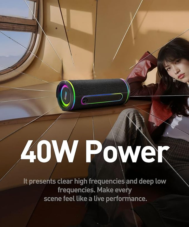 X-Boom Go Portable Bluetooth Speaker, Max 40W Hi-Fi Sound, Dome Tweeter & Track Bass Driver, Dual EQ Modes, IP65 Waterproof, RGB Light Show, TWS Stereo Pairing, Bluetooth 5.4, 10H Playtime