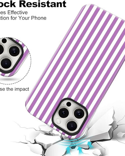 Magnetic for iPhone 14 Pro Case Cute Stripes Phone Case, Shockproof Slim TPU and Hard PC Protective Phone Cover Compatible with MagSafe Designed for Women Girls, Purple