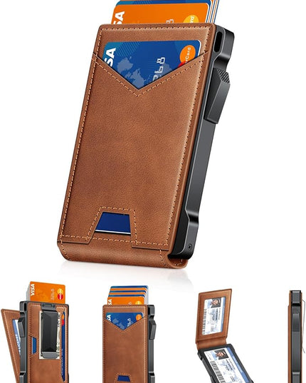 Wallet for Men RFID Wallet with 2 ID Windows & Money Clip, Slim Pop Up Card Holder for 10-12 Cards, Bifold Minimalist Smart Wallet for Front Pocket, Compact Metal Credit Card Holder, Gifts for Men