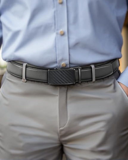 KEMISANT Men Belt 2 Pack, Leather Ratchet Belt Easy Click Slide For Men 1 3/8",Cut for Fit