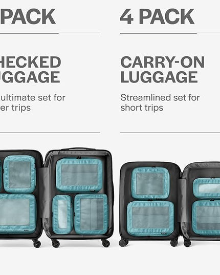 Aerotrunk Compression Packing Cubes for Travel - Luggage Organizer Bags - Double Zipper Packing Cubes for Suitcases (4-Pack, Teal)