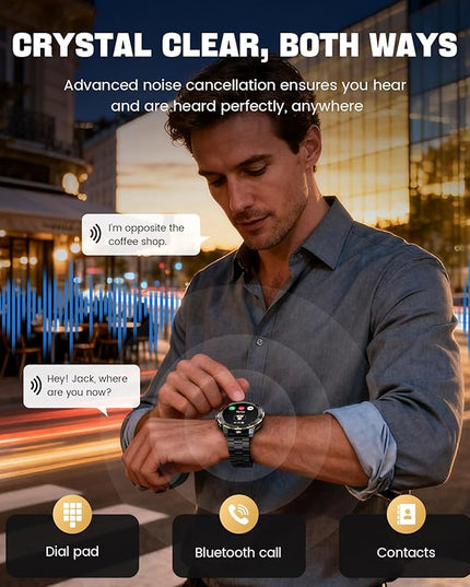 LIGE Smart Watches for Men, Make/Answer Call, 1.43" AMOLED Fitness Watch with Heart Rate/Sleep Monitor, 600mAH Battery, 200+ Sports Modes, IP68, Business Sport Smart Watch for Android iOS, Black Gold