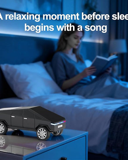 Futuristic Pickup Truck Bluetooth Speaker with LED Display Screen – TWS Stereo, FM Radio, USB/TF Playback, LED Headlights, Built-in Mic, Gift for Truck Fans, Auto Style Lovers&Tech Collectors (Black)