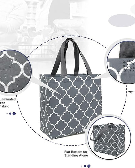 BeeGreen 6-Pack Foldable Reusable Grocery Bags – Large Cloth Tote Bag with Handles, Bulk Shopping- Bags in Geometric Design, Shopping Baskets, Utility Reusable Gift for Groceries