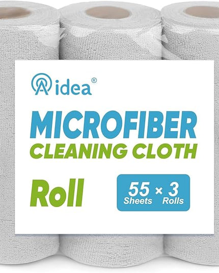 AIDEA Microfiber Cleaning Cloth 165 Sheets 3 Roll, Grey Microfiber Towels for Cars, Shop Towels, Shop Rags Washable, Cleaning Rags for Automotive, Mechanic, Workshops, House,11×9"