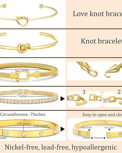 18 K Gold Plated Love Bangle Bracelet Stack Cuff Jewelry for Women Jewelry Set for Women Gift with Box