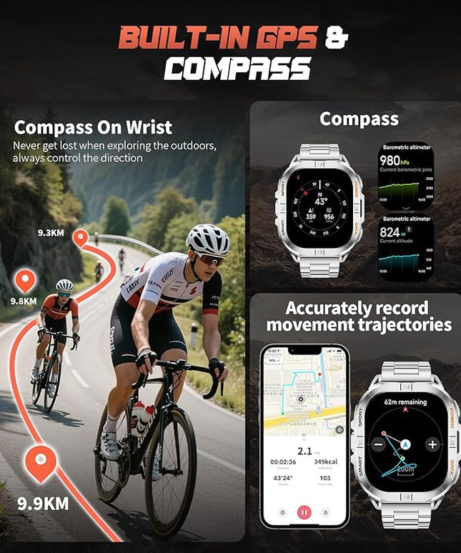 GPS Military Smart Watch for Men(Answer/Call), 2.13'' Smartwatch,60 Days Battery,6 Satellite Positioning/Compass,5 ATM Fitness Tracker with Flashlight/Heart Rate/Sleep/100+ Sport Modes for iOS/Android