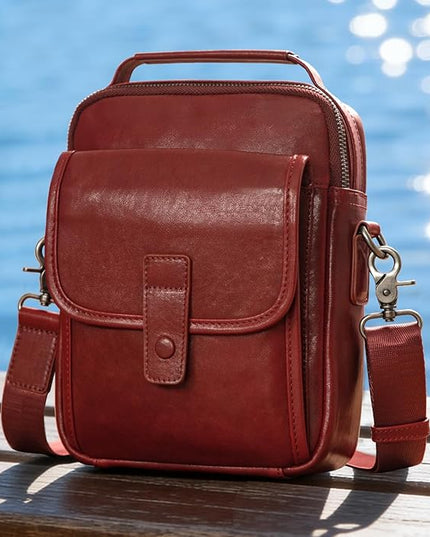 Augus Leather Small Messenger Bag For Men Crossbody Handbag Shoulder Sling Travel Bags for Men Purse Daypack Magnetic Buckle