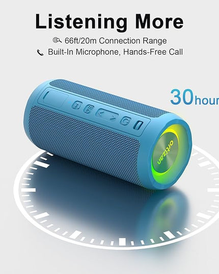 Ortizan Wireless Portable Bluetooth Speaker, IPX7 Waterproof, Dustproof and Rustproof, Powerful 24W Sound, Enhanced Bass, 30-Hour Battery, 360° Party Light, and Stereo Pairing (BT 5.3), Gifts - Blue