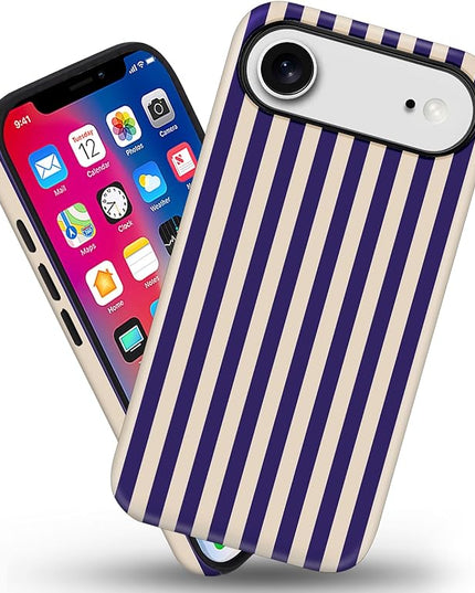 Magnetic for iPhone 17 Air Case Cute Stripes Phone Case, Shockproof Slim TPU and Hard PC Protective Phone Cover Compatible with MagSafe Designed for Women Girls, Deep Purple