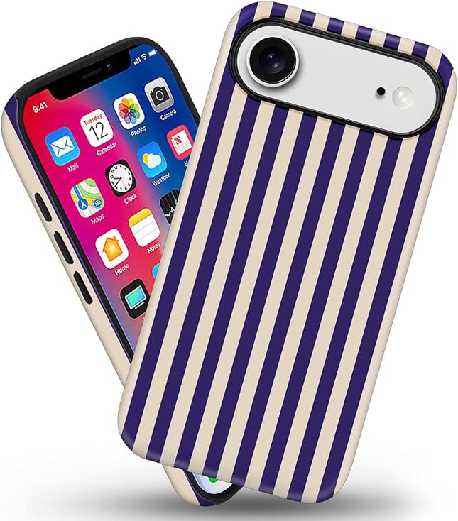 Magnetic for iPhone 17 Air Case Cute Stripes Phone Case, Shockproof Slim TPU and Hard PC Protective Phone Cover Compatible with MagSafe Designed for Women Girls, Deep Purple