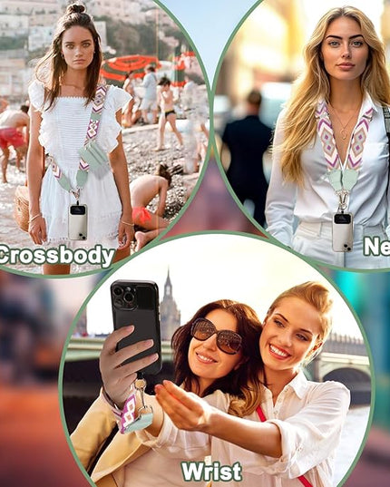 XANGNIER Clip and Go Strap for Phone with Wallet Crossbody, Phone Strap with Zippered Wallet, Adjustable Anti Theft Cellphone Lanyard for Women, Cellphone Chain Accessories Green