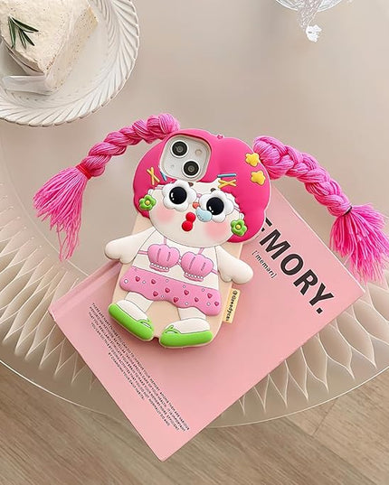 Case for iPhone 14,3D Kawaii Phone Cases Funny Cute Cartoon Girls Have Long Hair Soft Silicone Gel Drop Protection Case Women Girls for iPhone 14