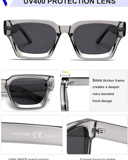 VANLINKER Thick Square Sunglasses for Men Women Retro Chunky Rectangle Shades UV400 Protection VL9731