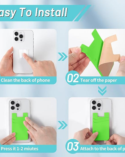 SHANSHUI Card Holder for Phone Case, Silicone Sticky Sleeve Pocket Stick on Business ID Credit Card Cell Phone Wallet Fitting for iPhone, Android & Most Smartphones, 5 PCS Grey White Yellow Green Pink