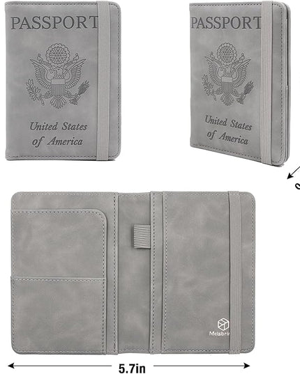 Melsbrinna Premium Leather Passport Holder Covers Case, Waterproof Rfid Blocking Travel Wallet Passport Holder with Pen Holder, Cute Passport Book for Women/Men