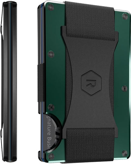 The Ridge Wallet - Slim Minimalist Compact Wallet and Card Holder, | RFID Protected Front Pocket Wallets | Integrated Cash Strap | Forest Green