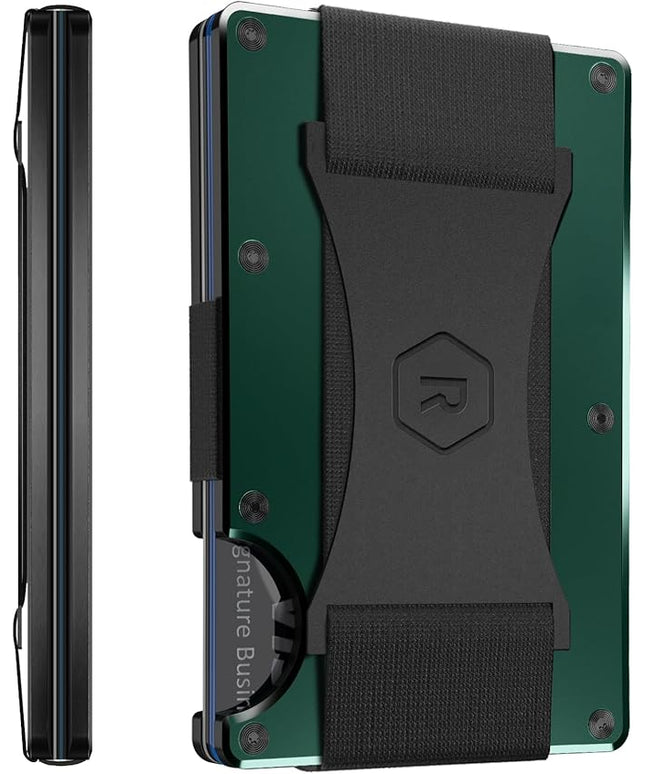 The Ridge Wallet - Slim Minimalist Compact Wallet and Card Holder, | RFID Protected Front Pocket Wallets | Integrated Cash Strap | Forest Green