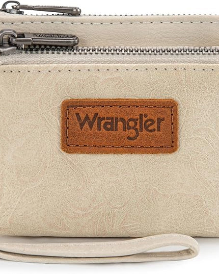 Montana West Wrangler Coin Purse for Women RFID-blocking Floral Embossed Change Pouch Wristlet Wallet Lightweight Portable Wallets White