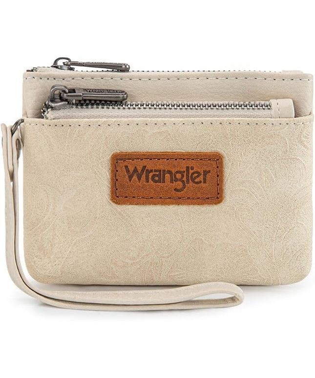 Montana West Wrangler Coin Purse for Women RFID-blocking Floral Embossed Change Pouch Wristlet Wallet Lightweight Portable Wallets White