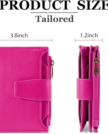 Airkit Small Wallet Women RFID Blocking Soft Leather Bifold Compact Card Holder Wallet for Women with Zipper Coin Pocket 4 ID Window