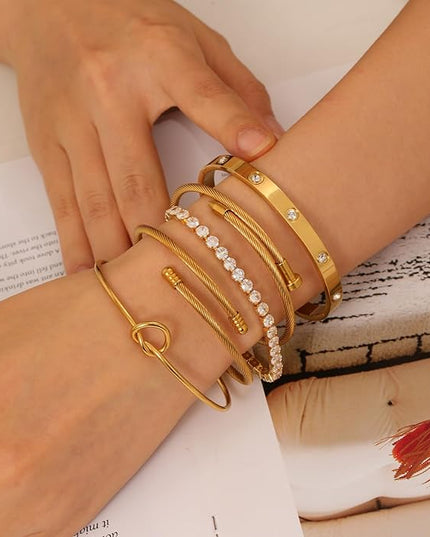 18 K Gold Plated Love Bangle Bracelet Stack Cuff Jewelry for Women Jewelry Set for Women Gift with Box