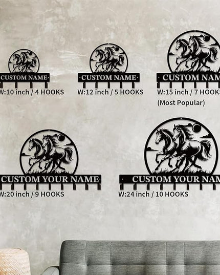 Personalized Custom Name Farm Horse Wall Key Hooks,Metal Horse Art Clothes Hooks,Metal Horse Wall Home Storage Decorative,For Front Door, Hallway, Kitchen, Bedroom,Keys,Hats (Style M)