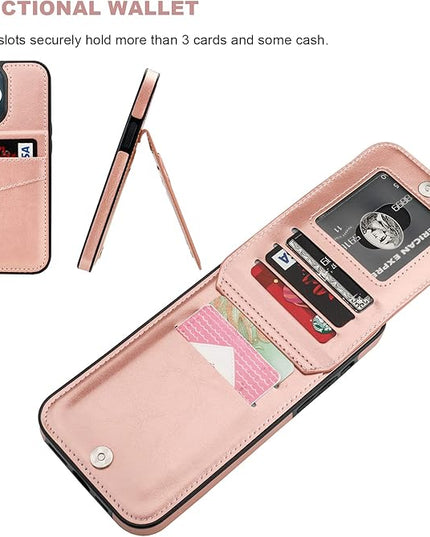 KIHUWEY Compatible with iPhone 13 Pro Max Case Wallet with Credit Card Holder, Premium Leather Magnetic Clasp Kickstand Heavy Duty Protective Cover for iPhone 13 Pro Max 6.7 Inch(Rose Gold)