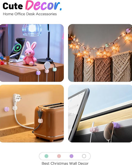 Cable Clips,8 Pack Cord Holder Cord Organizer [1s Lock & Strongest Adhesive] Spring Cord Clips Phone Charger Wire Desk Cable Management Nightstand Home Office School Decor Women Cute Desk Accessories