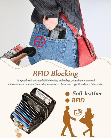 TFKGS Credit Card Holder for Women RFID Wallet Leather Womens Wallet with Zipper Blocking Keychain Card Accordion Wallets Gifts for Women Black